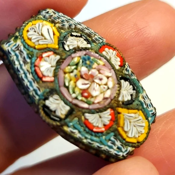 Millefiori Vintage Micro Mosaic Brooch Made In Italy Mid Century Floral Signed